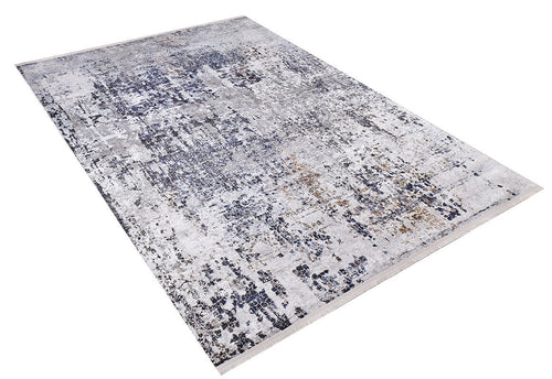 Load image 1 in gallery view. The Creative Currents - Washable Rug - JR835 (Custom Size) is a modern flat weave rug with an abstract distressed pattern in gray, blue, and beige tones. Displayed on a white background, it offers a textured and contemporary look.