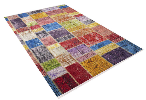 Load image 1 in gallery view. The Crosshatch Craze - Washable Rug - JR210 features a vibrant multicolor patchwork of red, yellow, blue, green, purple, white, and orange squares and rectangles with subtle patterns—durable for high-traffic areas and easy to maintain.