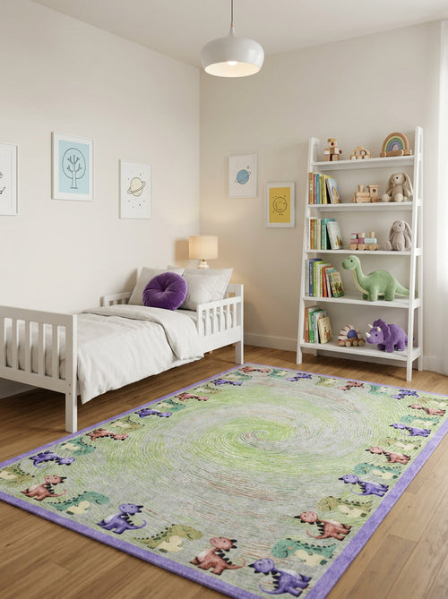 Load image 1 in gallery view. Dino Swirl - Washable Kids Rug - JRN1107 (Custom Size)