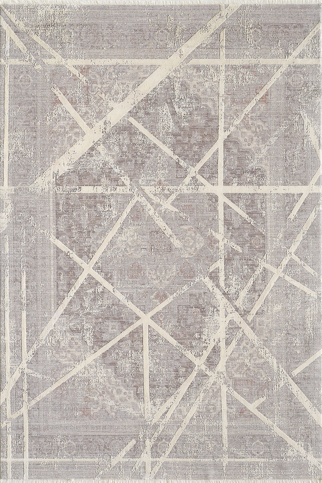 The Dominant Lineage Modern Rug - Bright - M633M features a machine-made, faded gray pattern with bold cream intersecting lines, bringing a touch of modern elegance to your space.
