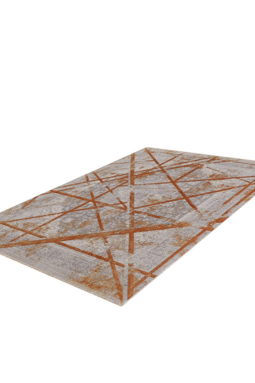 Load image 1 in gallery view. The Dominant Lineage Modern Rug - Tangerine (HRD007) features a light gray background with intersecting orange and rust lines, adding an industrial chic flair to any room.