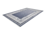 The Dramatic Boundaries - Washable Rug - JR1810 (Custom Size) is a rectangular blue and gray rug with a textured center and geometric border, ideal for high-traffic areas. Shown on a white background.