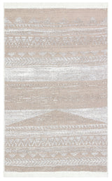 The Earth Lines - Washable Double-Sided Kilims - AR06 is a rectangular beige and white area rug with a washable, textured woven appearance, featuring subtle geometric and tribal-inspired patterns with horizontal lines and diamond shapes.
