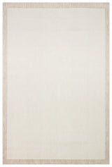 The Earth Note - Kilim - MNO04 is a rectangular, cream-colored flatwoven polyester rug with subtle woven texture and a light beige border, bringing timeless style to any room.