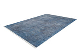 The Elegant Vine - Washable Rug - JR1847 (Custom Size) is a rectangular blue rug with a subtle distressed pattern and white fringes, ideal for high-traffic areas, shown on a white background.