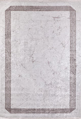 The Elegant and Chic - Washable Rug - JR1509 (Custom Size) features a light grey marbled texture with a simple double-line brown border—durable, washable, and ideal for high-traffic areas while stylishly framing your space.