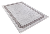 The Elegant and Chic - Washable Rug - JR1509 (Custom Size) is a rectangular, light gray rug with a subtle marbled texture and double-line dark border, designed for high-traffic areas. Pictured on a white background.