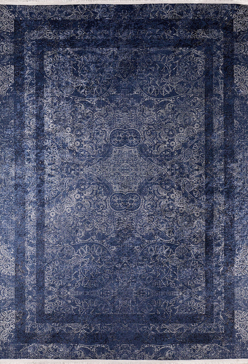 Bild 1 in Galerieansicht laden. The Elegant and Modern - Washable Rug - JR1297 (Custom Size) features intricate blue and gray floral and geometric patterns with a decorative border—perfect as a washable rug for high-traffic areas.