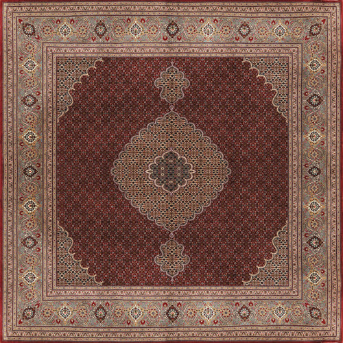 Load image 1 in gallery view. The Elysian Weave - Washable Rug (JRN1001) features rich red tones, a central medallion, floral motifs, and ornate beige, gold, and brown borders with dense detailing for a timeless Persian-inspired look.