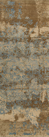 The Enchanted Threads - Washable Rug - JRS002 features a distressed abstract pattern in brown, beige, and light blue for a cloud-like look. Washable and great for high-traffic or allergy-sensitive homes.