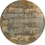 The Enchanted Threads - Washable Rug - JRS002 is a round, vintage-style rug with an abstract brown, beige, and blue pattern. Its washable design and distressed look make it ideal for high-traffic areas.