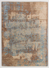 The Enchanted Threads - Washable Rug - JRS002 (Custom Size) features a distressed, abstract blue, brown, and beige pattern for a vintage look—washable and perfect for high-traffic areas or allergy-sensitive homes.
