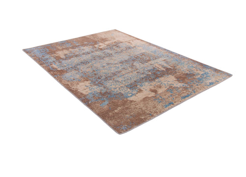 Load image 1 in gallery view. The Enchanted Threads - Washable Rug - JRS002 (Custom Size) features an abstract pattern in brown, beige, and blue—ideal for allergy-sensitive homes and high-traffic areas. Shown on a white background.