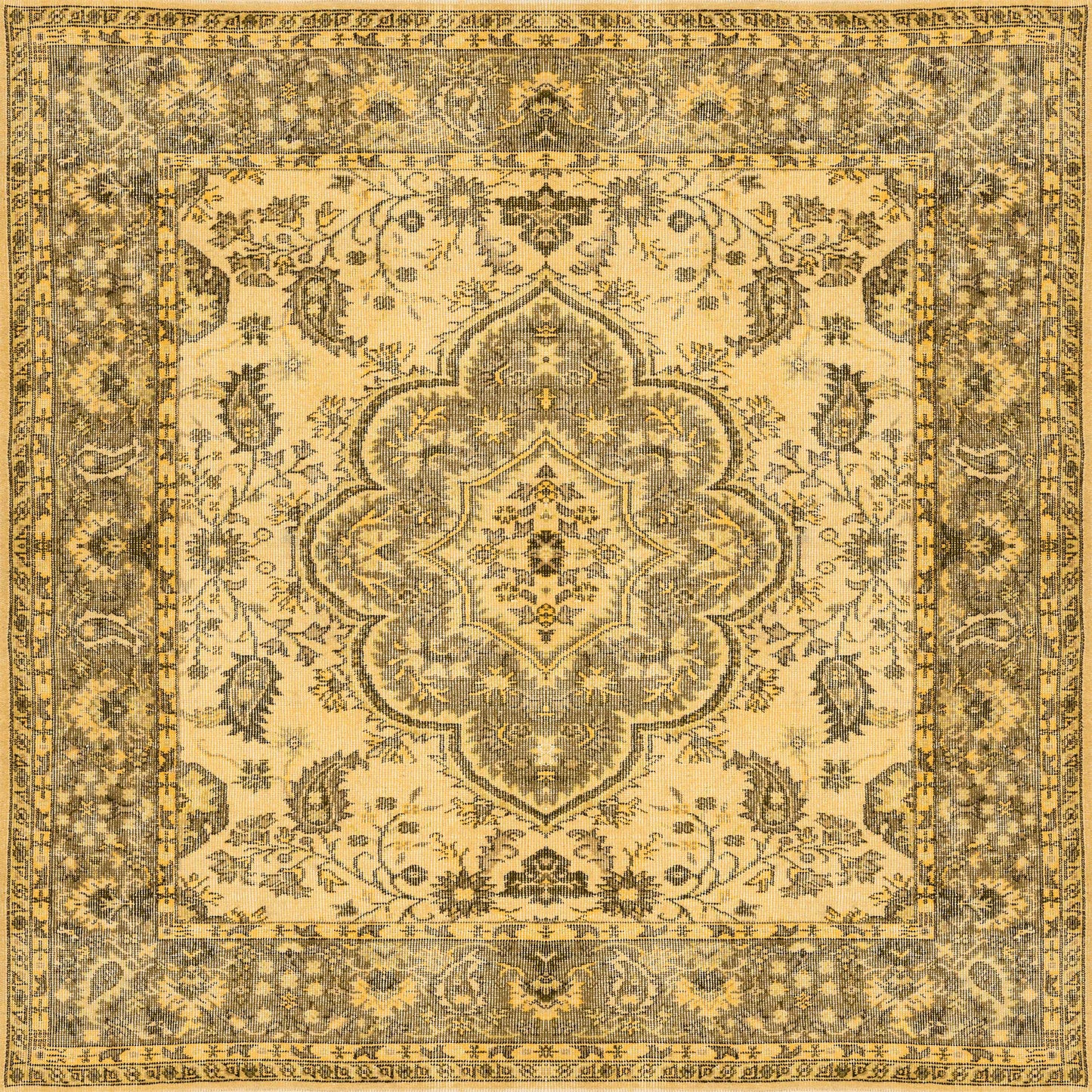 The Eternal Lattice - Washable Rug (JRN1010) features a symmetrical Persian-style design with ornate floral and vine patterns in beige, gold, and brown, highlighted by a central medallion and decorative borders.