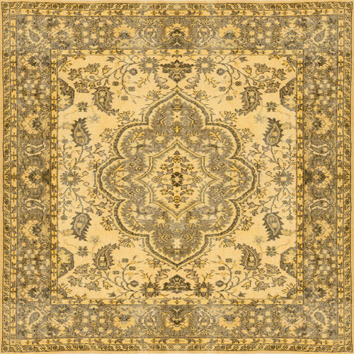 Load image 1 in gallery view. The Eternal Lattice - Washable Rug - JRN1010 (Custom Size) is a rectangular Persian-style rug with intricate gold, beige, and brown floral and vine patterns, a central medallion, and a decorative border.