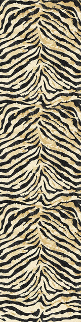 Eternal Weave - Washable Rug - JRN39 features a repeating, symmetrical abstract pattern in black, white, and beige that mimics zebra stripes—ideal for adding durable style to any high-traffic area.