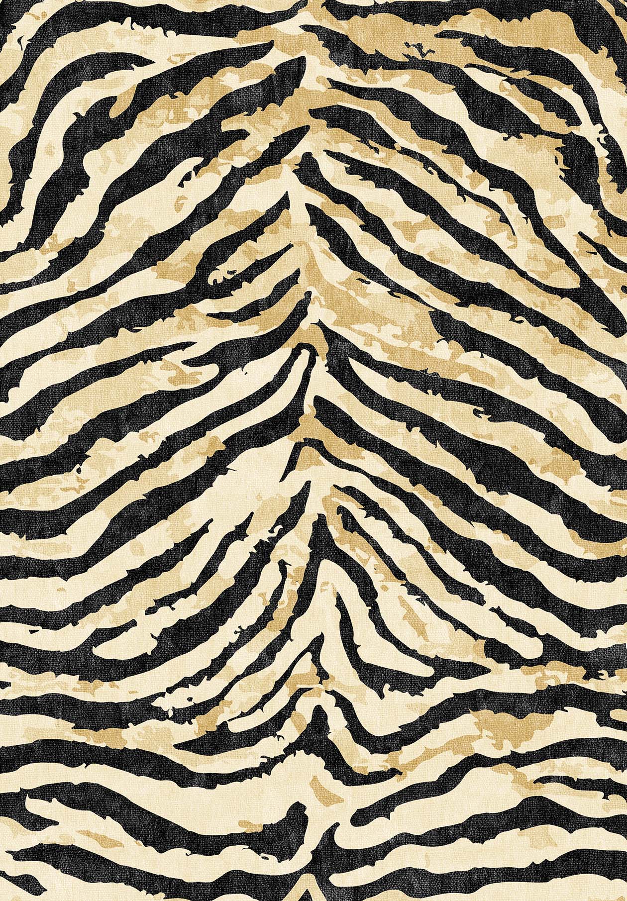 The Eternal Weave - Washable Rug - JRN39 (Custom Size) features black, tan, and beige abstract stripes in a tiger or zebra-inspired pattern—ideal for allergy-sensitive or high-traffic areas.