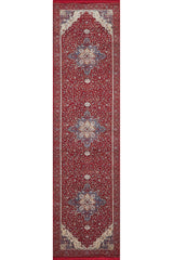 The Ethereal Garden Medallion Rug - Burgundy - 2222A is a rectangular Persian-style machine-made rug with intricate floral patterns, three large blue and white medallions, burgundy tones, and ornate cream-colored corner accents.