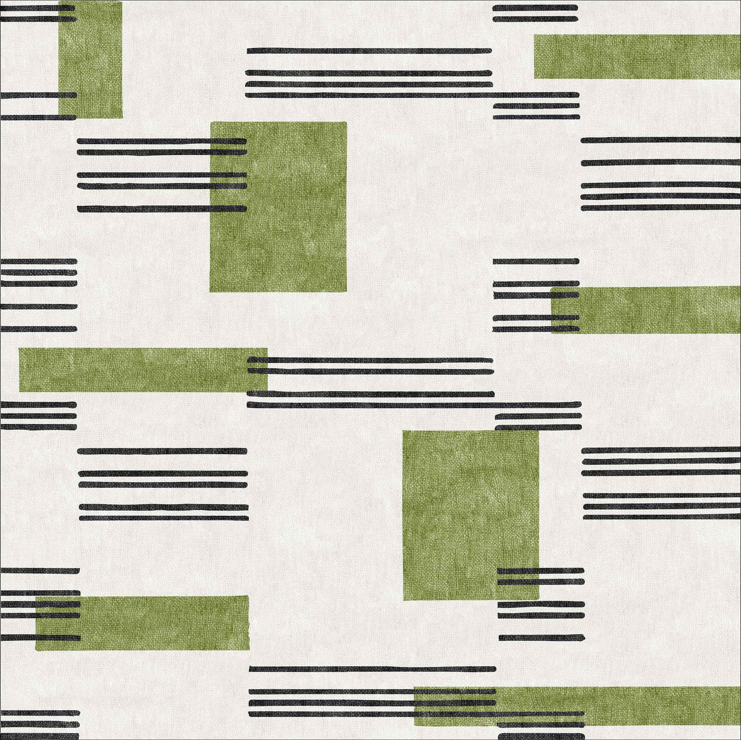 Faded Treasure - Washable Rug - JRN46 (Custom Size) features green rectangles and black lines on an off-white background in a scattered geometric pattern—modern, easy to maintain, and ideal for high-traffic areas.