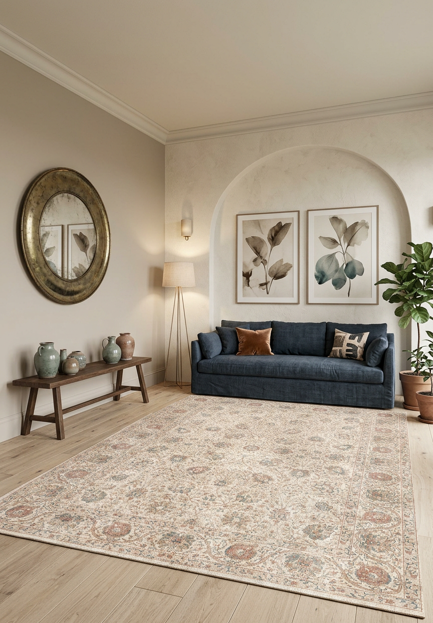 Ivory Vine - Washable Rug - JRN1139