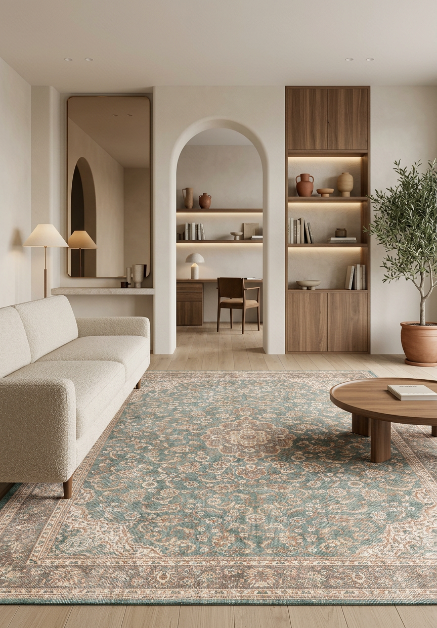 Celadon Medallion - Washable Rug - JRN1138