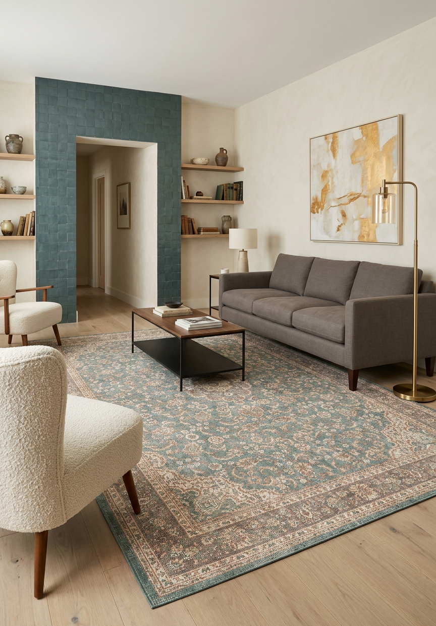 Celadon Medallion - Washable Rug - JRN1138