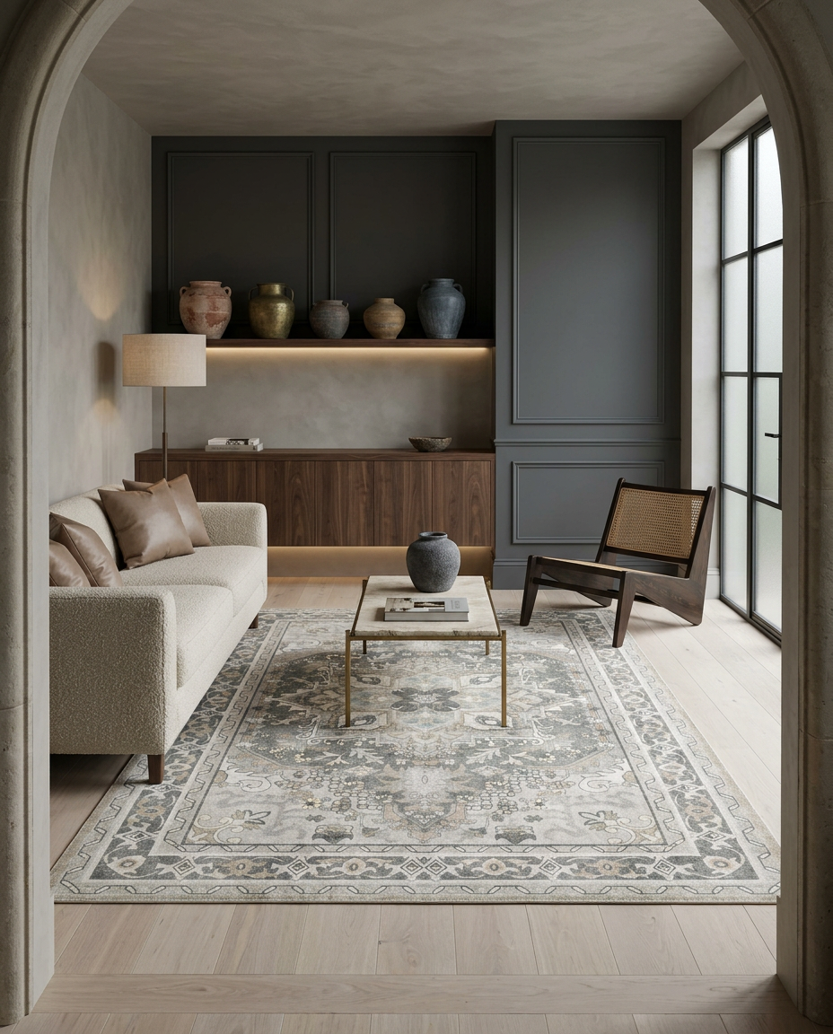 Pewter Heriz - Washable Rug - JRN1147