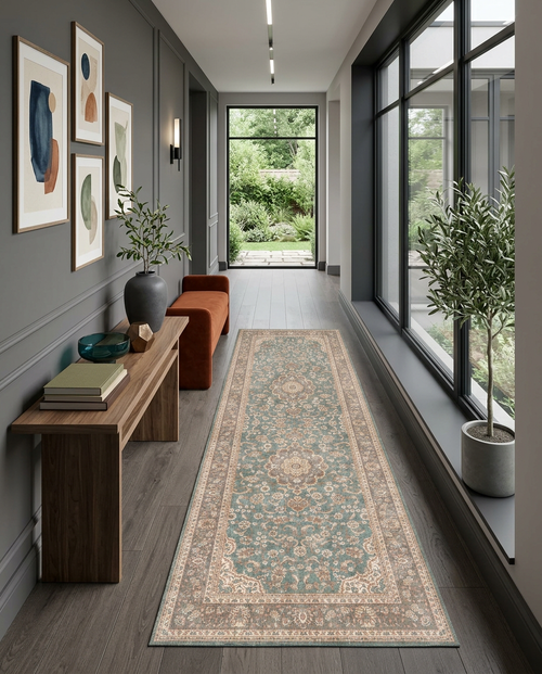 Load image 1 in gallery view. Celadon Medallion - Washable Rug - JRN1138