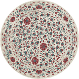 The Floral Ivory - Washable Rug (JRN1025) features a cream background with red floral and green leaf concentric circle patterns. Its detailed, symmetrical design is perfect for high-traffic areas, adding a classic, ornate touch.