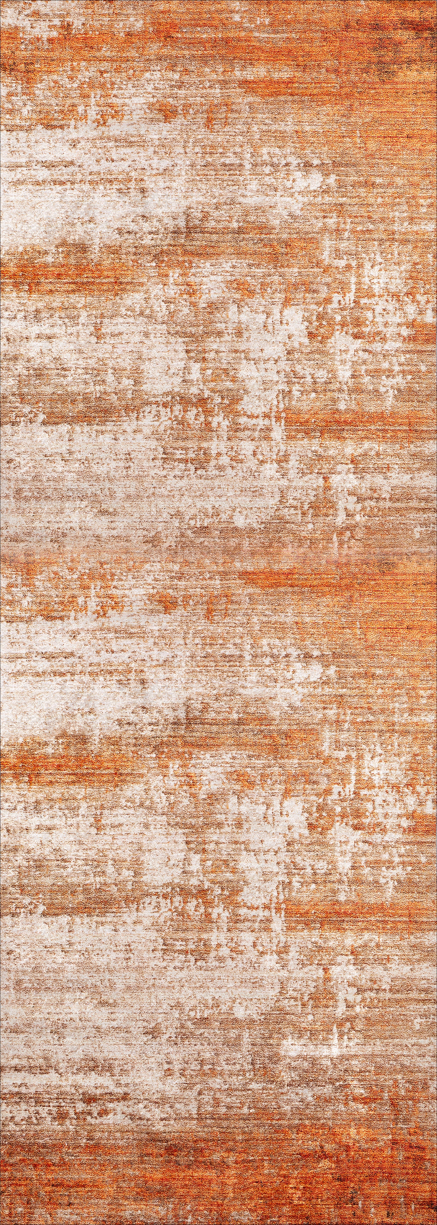 The Fluffy Brushed - Washable Rug - JR584 features a textured surface with weathered, rustic tones of orange, brown, and beige, resembling distressed wood or a flat weave orange rug with a worn-out painted effect.