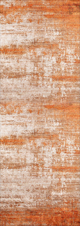 The Fluffy Brushed - Washable Rug - JR584 features a textured surface with weathered, rustic tones of orange, brown, and beige, resembling distressed wood or a flat weave orange rug with a worn-out painted effect.