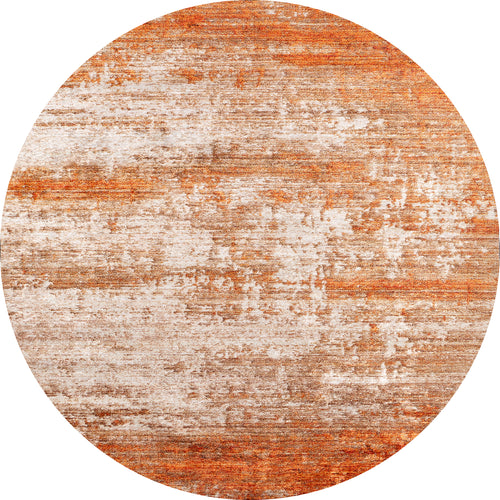 Load image 1 in gallery view. The Fluffy Brushed - Washable Rug - JR584 (Custom Size) features a round orange design with a textured, distressed brown and cream pattern for a rustic vintage look. This easy-care, washable rug is perfect for high-traffic areas.