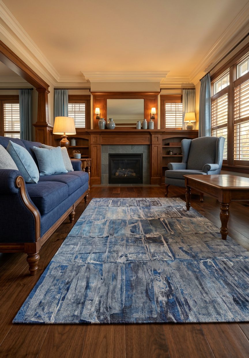 Frozen Blue - Washable Rug - JRN1063 (Custom Size)
