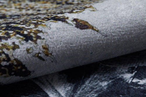 Load image 1 in gallery view. Close-up of the Funky Floral Frenzy - Machine-Washable Rug JR1376 (Custom Size), featuring a textured, mottled pattern in gray, black, yellow, and brown—durable for high-traffic areas with fine fibers and detailed craftsmanship.
