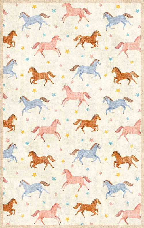 Load image 1 in gallery view. Galloping Ponies - Washable Kids Rug - JRN1106