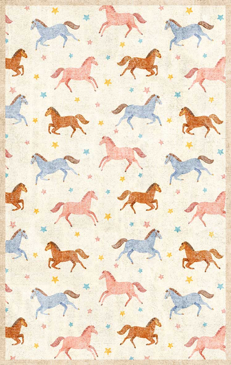 Galloping Ponies - Washable Kids Rug - JRN1106