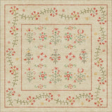 The Garden Cream - Washable Rug - JRN1026 is a square beige rug with red, green, and yellow embroidered floral patterns and a vine-bordered edge—durable, stylish, and perfect for high-traffic areas.