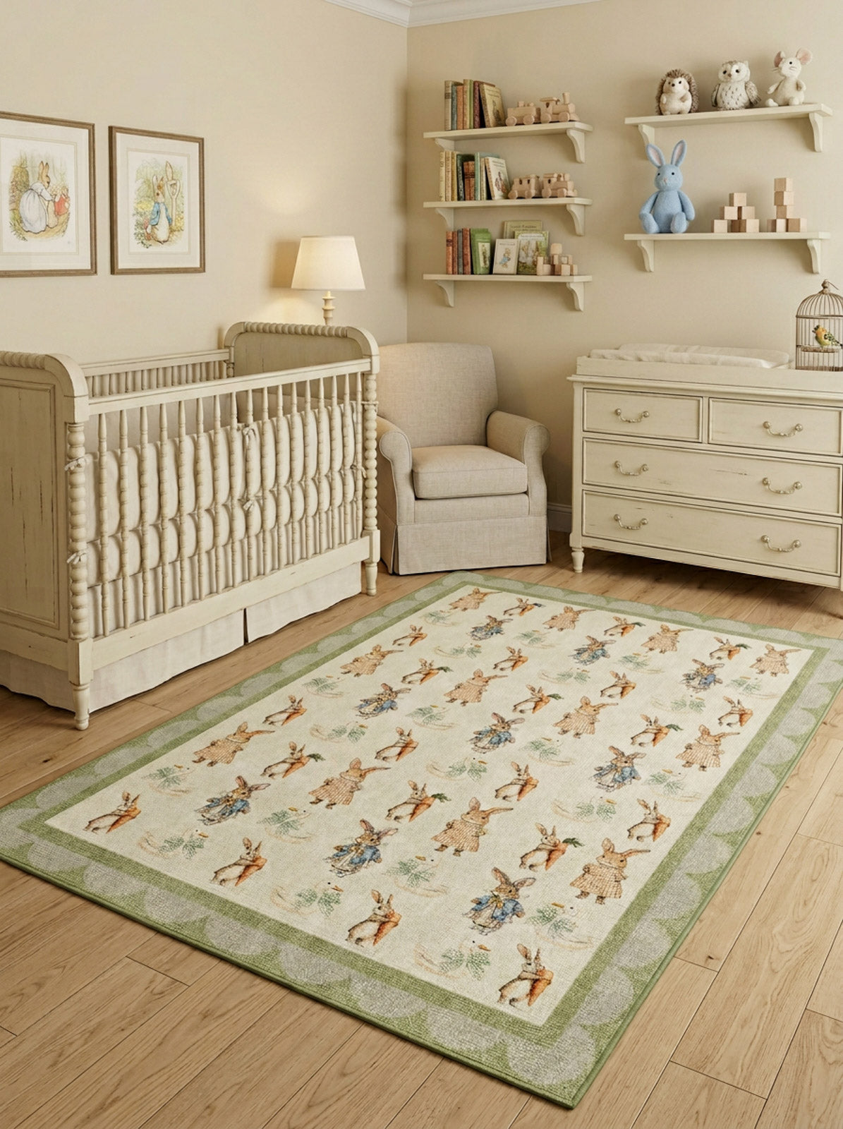 Garden Bunnies - Washable Kids Rug - JRN1112 (Custom Size)