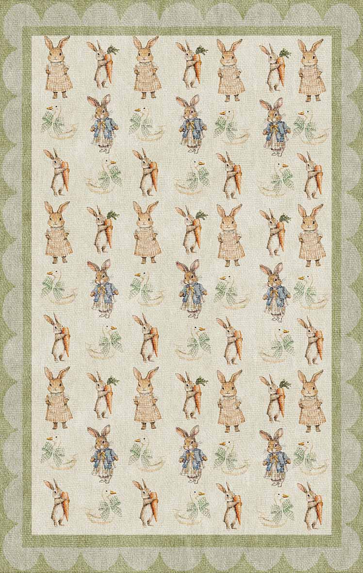 Garden Bunnies - Washable Kids Rug - JRN1112 (Custom Size)