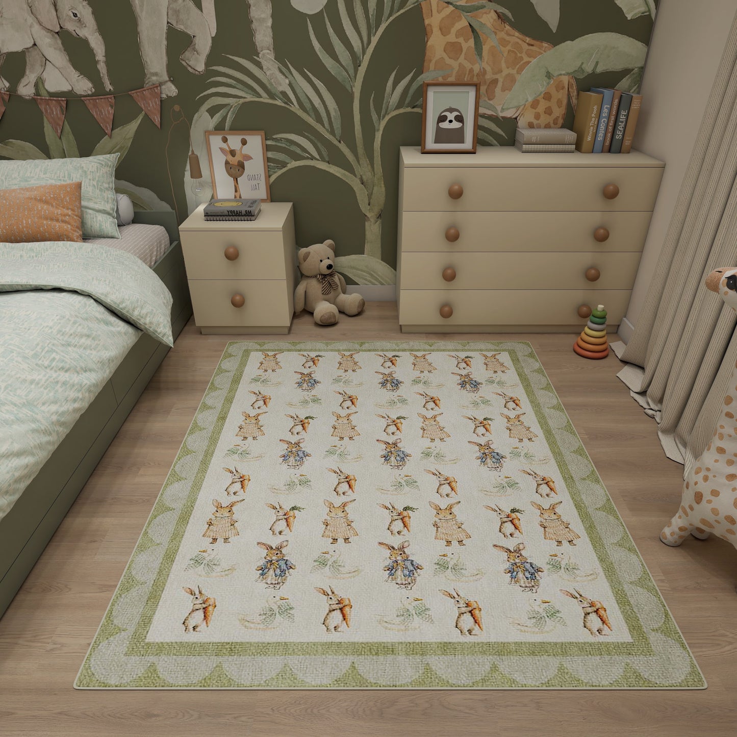 Garden Bunnies - Washable Kids Rug - JRN1112