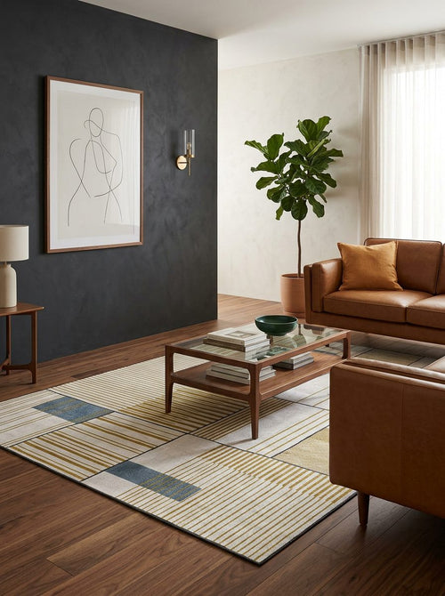 Load image 1 in gallery view. Golden Grid - Washable Rug - JRN1050