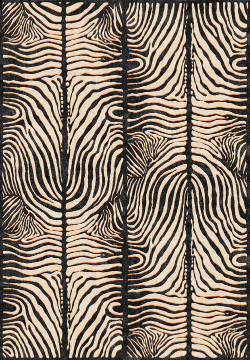 Load image 1 in gallery view. The Gossamer Fade - Washable Rug - JRN44 features black and white zebra-like stripes that curve and mirror symmetrically, creating an organic, abstract look—ideal for high-traffic spaces.