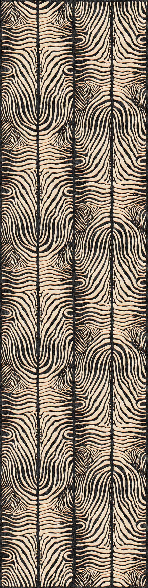 Load image 1 in gallery view. The Gossamer Fade - Washable Rug - JRN44 (Custom Size) features a bold, symmetrical animal print with black and beige zebra stripes in vertical columns—perfect for adding modern style to any room.