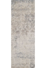 The Graceful Tapestry - Washable Rug - JR1975 is a rectangular flat weave rug with a distressed, vintage-style geometric pattern in muted beige, gray, and cream tones for a textured, worn look.