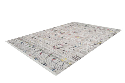 Load image 1 in gallery view. The Gypsy Glam - Washable Rug - JR1716 (Custom Size) is a rectangular flat weave area rug in light beige, with subtle geometric and tribal-inspired patterns in muted green, red, and blue for stylish, easy-care decor.