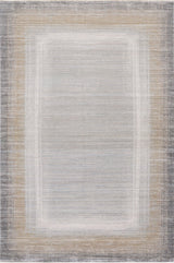 The Harmony in Contours Modern Bordered Rug - EW5743 is a minimalist, machine-made rug with a gradient design that shifts from light gray in the center to dark gray and beige at the edges, creating a soft, neutral-toned border.