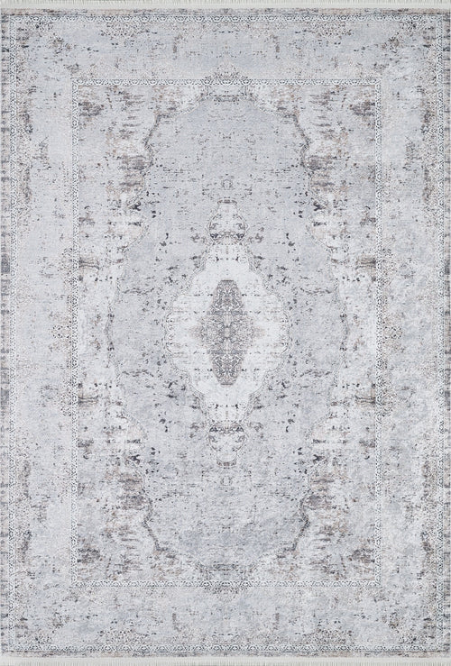 Load image 1 in gallery view. The Heritage Jewel - Washable Rug - JR1778 (Custom Size) is a large gray-anthracite rectangular rug with a faded vintage medallion pattern, distressed borders, and washable design—ideal for high-traffic areas and adding antique style.