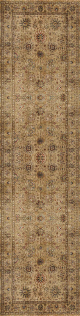 The Heritage Threads - Washable Rug - JRN1007 features a long, rectangular shape with a bordered design, intricate floral and geometric patterns in beige, brown, and muted red—ideal for traditional interiors and easy to clean.