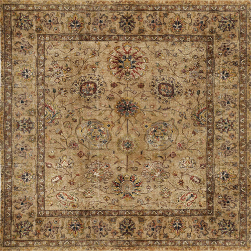 Load image 1 in gallery view. The Heritage Threads - Washable Rug - JRN1007 (Custom Size) features intricate Persian-style floral and vine patterns in brown, gold, red, and blue with decorative borders—perfect for high-traffic areas with classic Oriental design.
