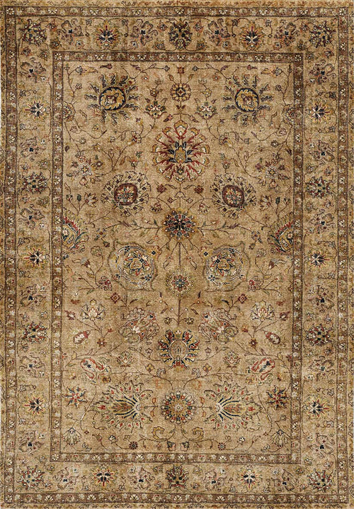 Load image 1 in gallery view. The Heritage Threads - Washable Rug - JRN1007 showcases an ornate rectangular design with intricate floral and vine patterns in beige, brown, and muted red—ideal for bringing timeless charm to traditional interiors.
